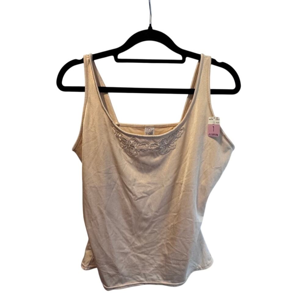 NWT Vassarette Size L Camisole Tank Top Lace Trim Nude Beige Shaping Cami